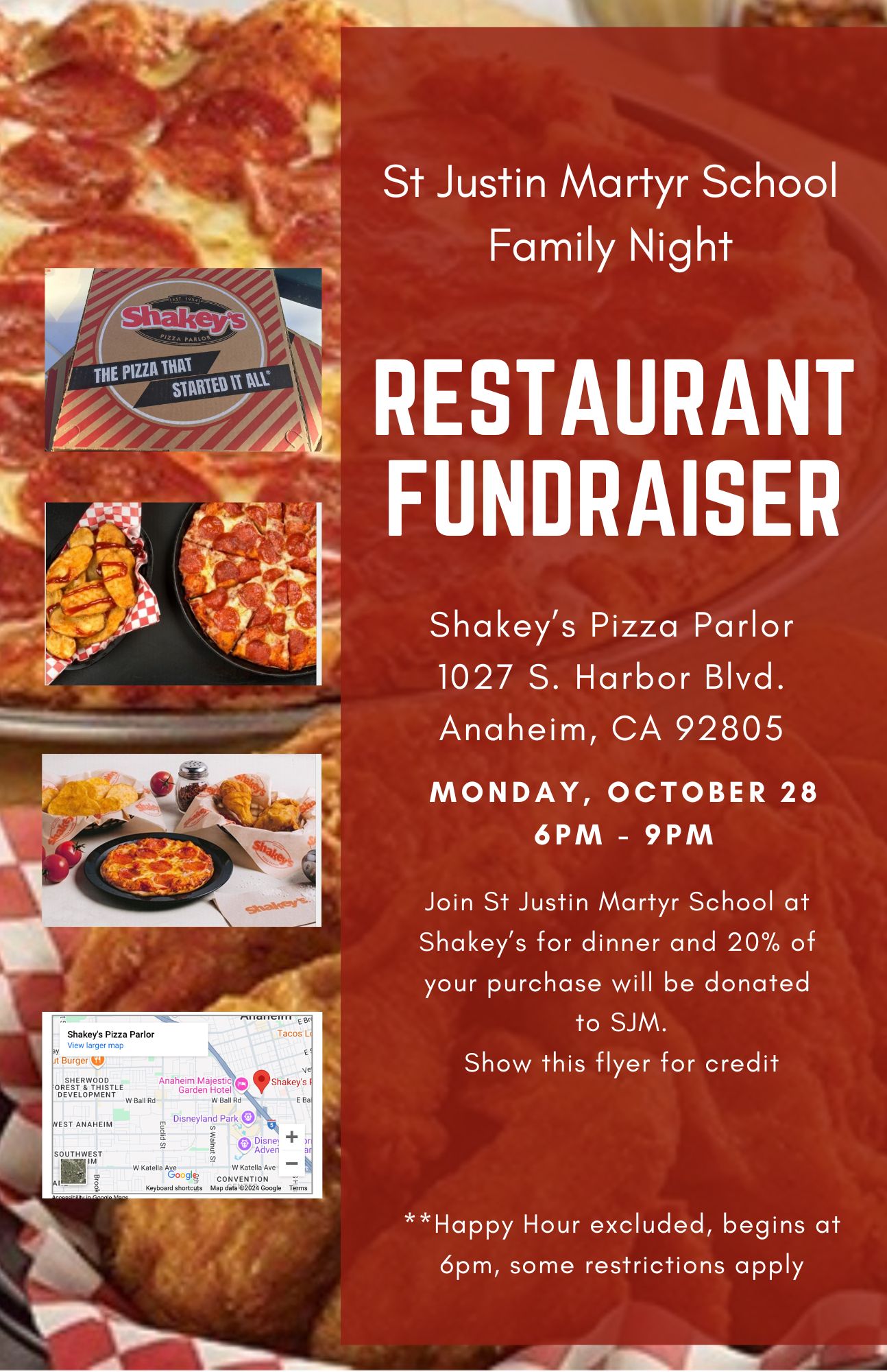 Shakey’s Pizza Parlor Fundraiser 10/28/24