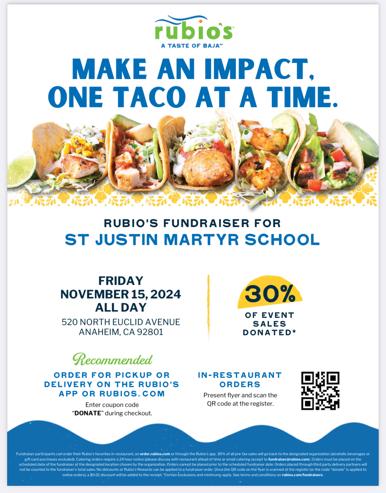 Rubio’s Coastal Grill Fundraiser 11/15